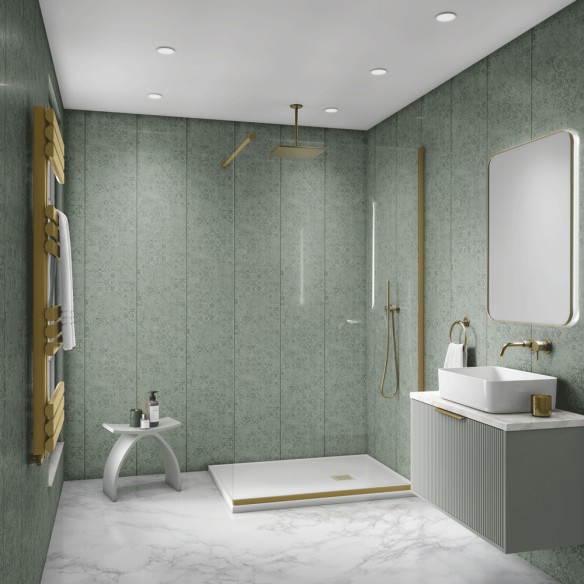 Decorwall Elegance Damask Gilted Green Wall Panel 2.7m PVC