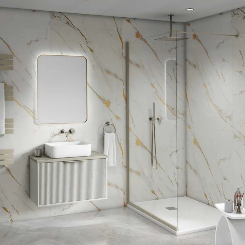 Decorwall Maxi Panel Gloss Bianco Gold Shower Panel 2.4m x 90cm | CladdingKing