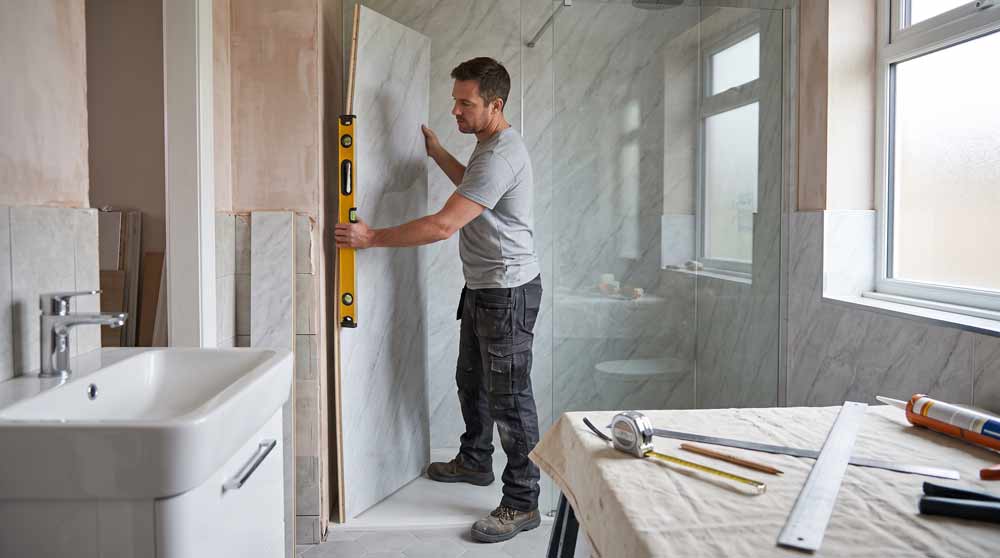 man checking measurments of cladding